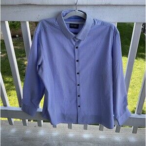 Move Perfomance Apparel Mens Blue/White Check Long Sleeve Dress Shirt XL